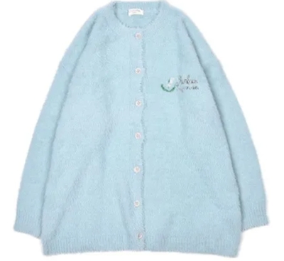 【ねこ雑貨 洋服】セーター　シャギーニットカーディガン　パーラーすずらん堂 すずらんさん　ブルー