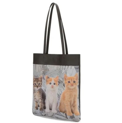 【ねこ雑貨 バッグ】バッグ　アニマルフェイストートバッグ　3匹の猫