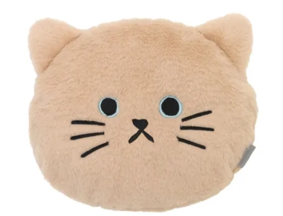 【ねこ雑貨 クッション】猫顔保温クッション　スワンネルあったかウォーマークッション　ネコ　ベージュ