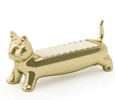 【ねこ雑貨 アクセサリーホルダー】置物　Ari キャットリングホルダー　ゴールド