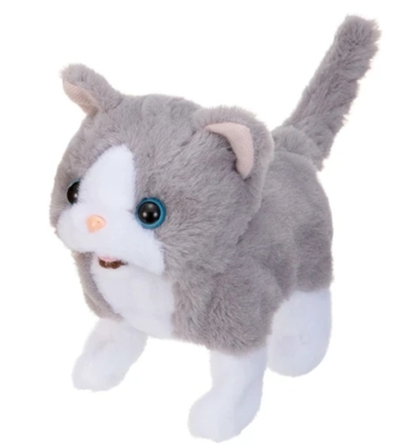 【ねこ雑貨 おもちゃ】猫のぬいぐるみ　電動 あかちゃんブリティシュ　歩く猫　グレー猫