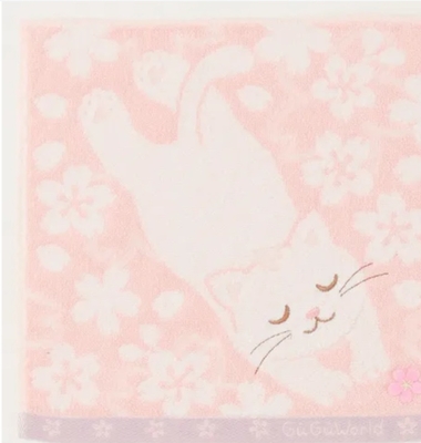 【ねこハンカチ】タオルハンカチ　GUGUWORLD 桜の中のねこ　ピンク　猫柄 ミニタオル