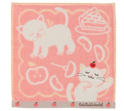 【ねこハンカチ】タオルハンカチ　GUGUWORLD スィーツねこ　ピンク　猫柄 ミニタオル