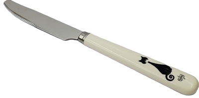 【ねこ雑貨 キッチン用品】料理ナイフ　黒猫ミニナイフ　ホワイト