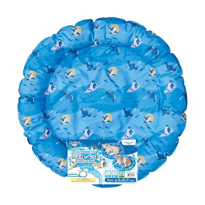【猫の保冷用品】猫のクール夏用品　ひんやりラウンドジェルベッド　ペンギン　ブルー　丸型   28cm&times;28cm