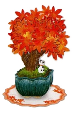 【ねこ雑貨 グリーティングカード】季節のカード 秋　紅葉盆栽と猫　メッセージカード　