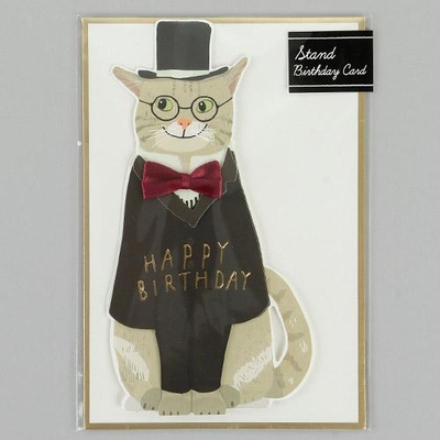 【ねこ雑貨 グリーティングカード】お誕生日祝い　ハンナ・メリン バースデーカード　シルクハット猫　メッセージカード