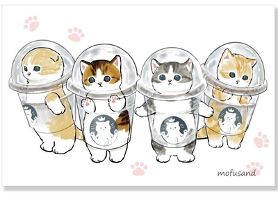 【ねこハガキ】絵はがき　モフサンド ポストカード　スタバ宇宙服にゃんこ　１枚入