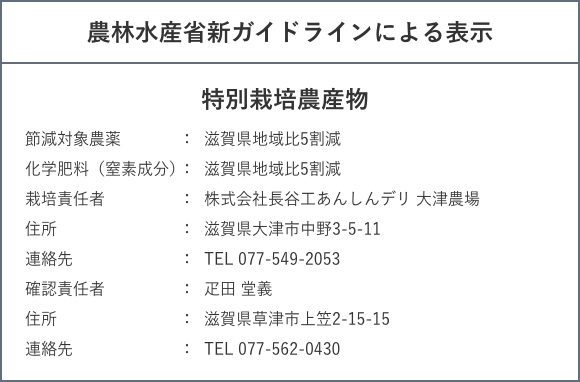 農林水産省新ガイドラインによる表示 特別栽培農産物