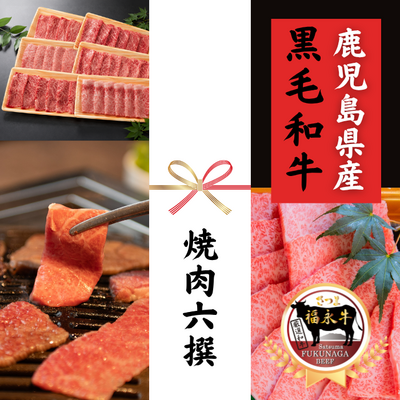 【ギフト】さつま福永牛 焼肉六撰セット （焼肉単品 計600g）***鹿児島県産黒毛和牛***