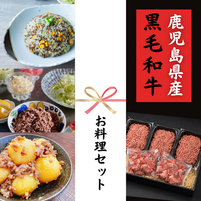 【ギフト】さつま福永牛 1.1㎏超え！お料理セット(二度挽きミンチ肉250g&times;3パック＆カレー肉200g&times;2パック)***鹿児島県産黒毛和牛***