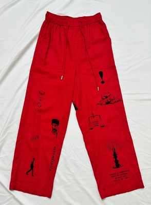 REVIVER リネンレッド混パンツ