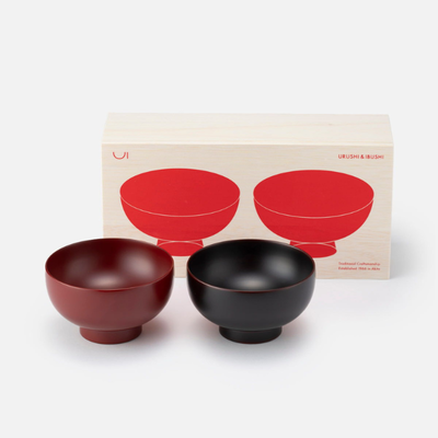 銀朱・銀溜　夫婦坪汁椀　ペア木箱入り｜茶碗・お椀・食器・川連漆器・ギフト｜佐藤商事