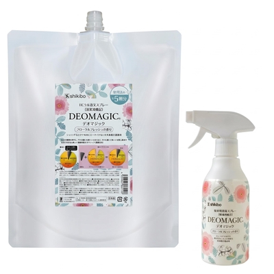 ＜特別送料無料セット＞【便臭対策】デオマジック フローラルフレッシュ 消臭スプレー（300ml）& 詰め替えパウチ（1.4L）セット [除菌剤配合]　※パウチの形状が変わりました。
