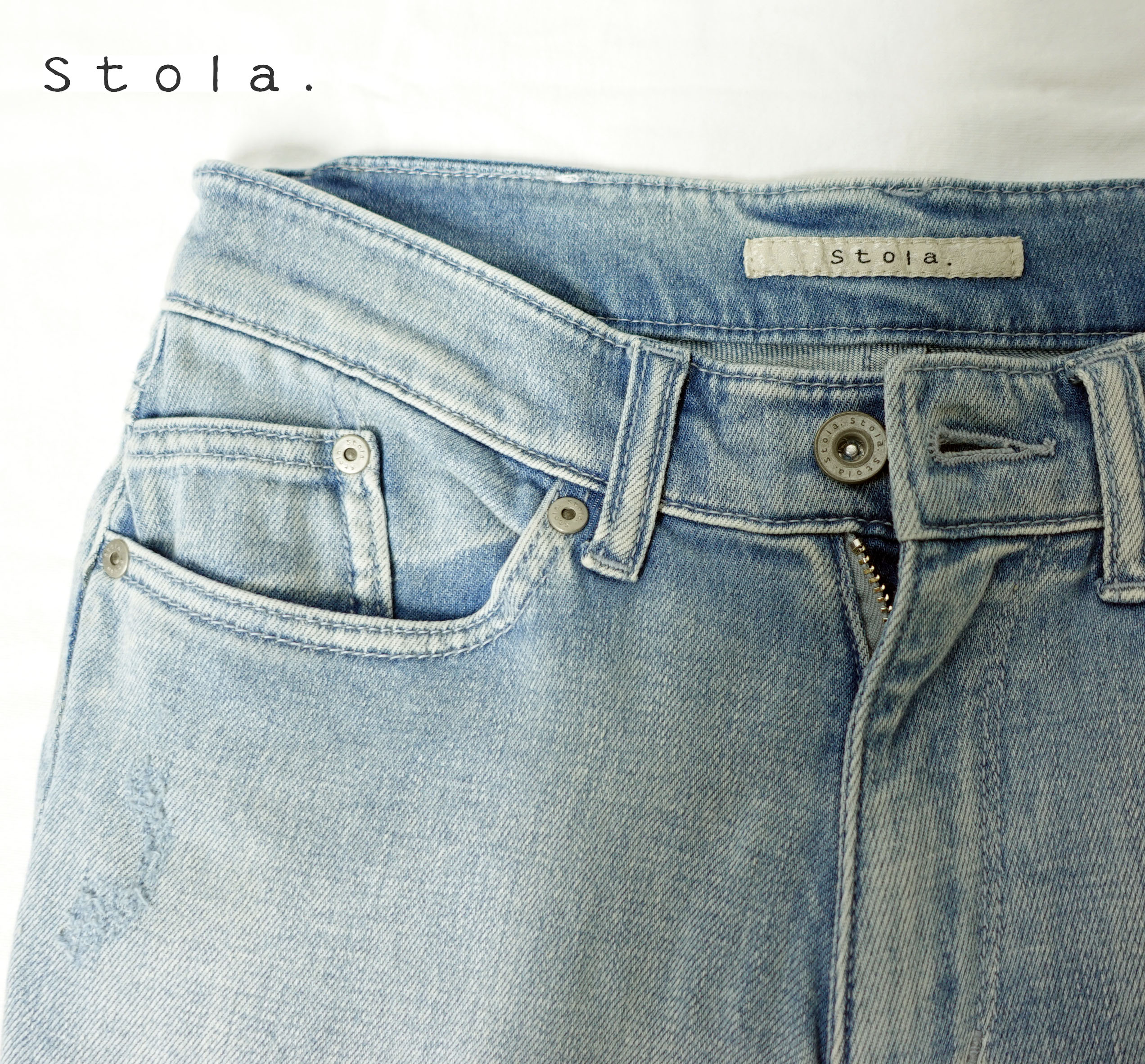stola.（ストラ）デニムパンツ ダメージ加工 ライトブルー サイズ36 
