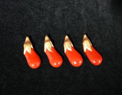 金澤漆器[カナザワシッキ］茄子型　縁起物　朱　金箔　4個セット