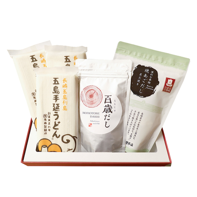 【ギフト箱付き】出汁パックと五島うどん詰め合せ（５点入）