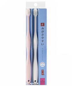 みがきやすい歯ブラシ 極コンパクト ( 少しやわらかめ・先細毛タイプ ）2本組 ( ピンク・ホワイト ）