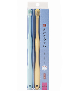 みがきやすい歯ブラシ 極コンパクト ( 少しやわらかめ・先細毛タイプ ）2本組 ( ブルー・イエロー ）