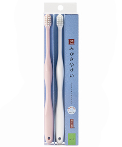 みがきやすい歯ブラシ 極コンパクト ( ふつう・先細毛タイプ ）2本組 ( ピンク・ホワイト ）