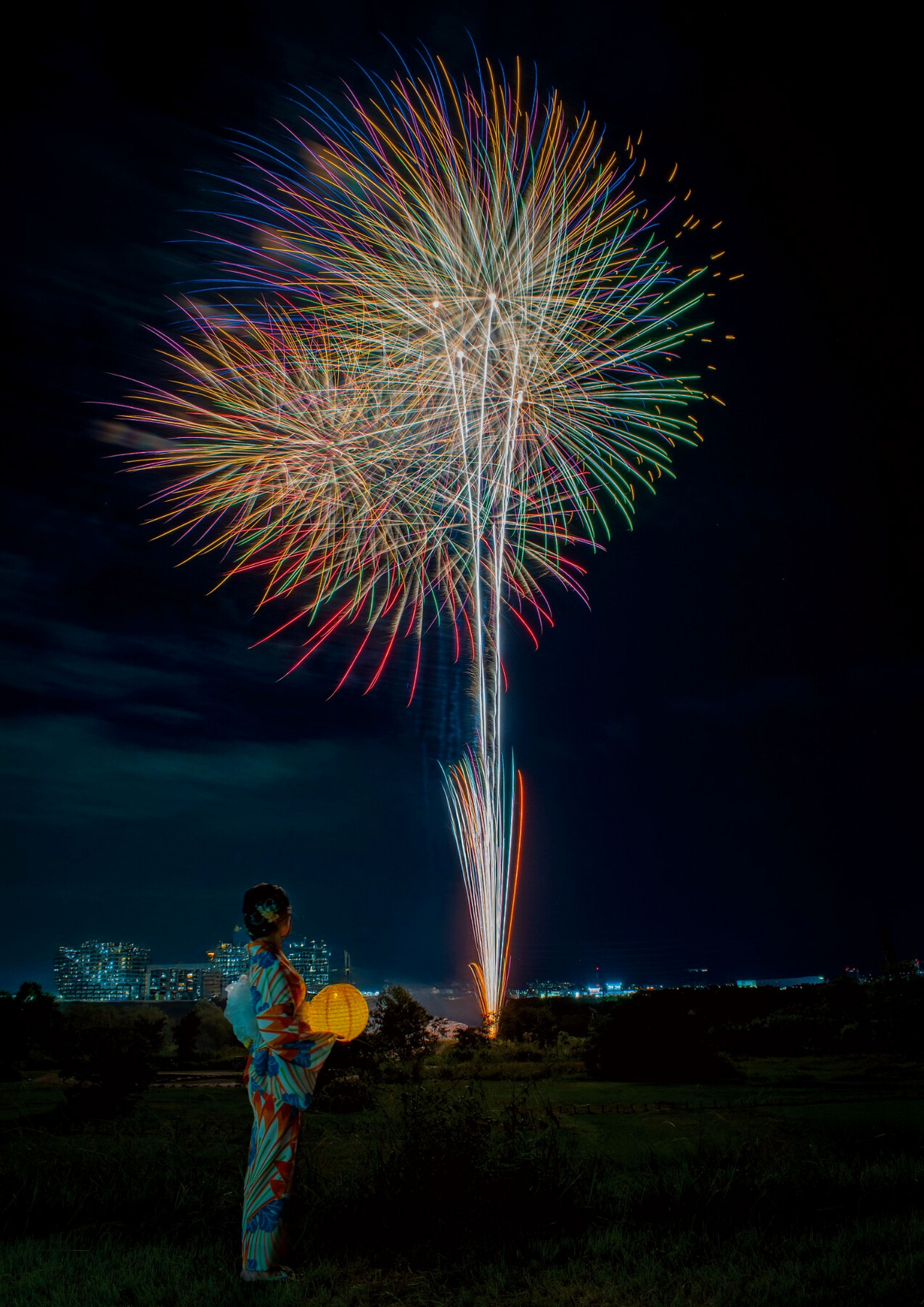 水都くらわんか花火大会で夜空に広がる花火