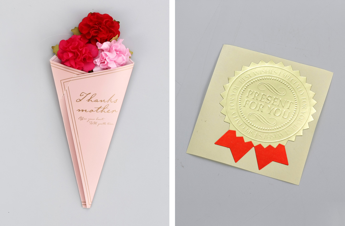 母の日の熨斗でご注文された方はカーネーション付メッセージカード(おかあさんいつも見守ってくれていてありがとう)の文字と化粧箱に赤リボンシールが付きます。