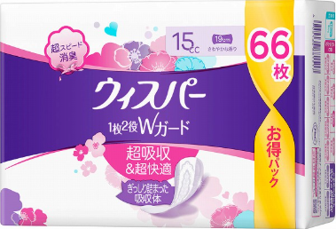 ウィスパー　Ｗガード　パンティライナー　１５ＣＣ６６枚