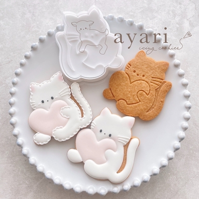 【ayari】ハートねこ クッキーカッター スタンプセット(00432)