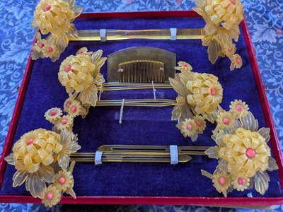 中古花嫁用鼈甲・白かんざしフルセット(Wedding kanzashi USED)
