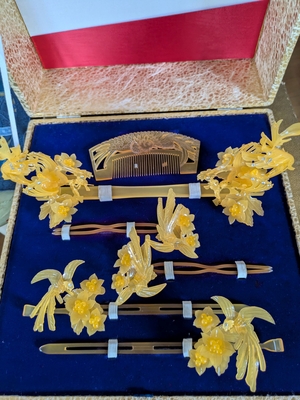 中古花嫁用鼈甲・白かんざしフルセット(Wedding kanzashi USED)
