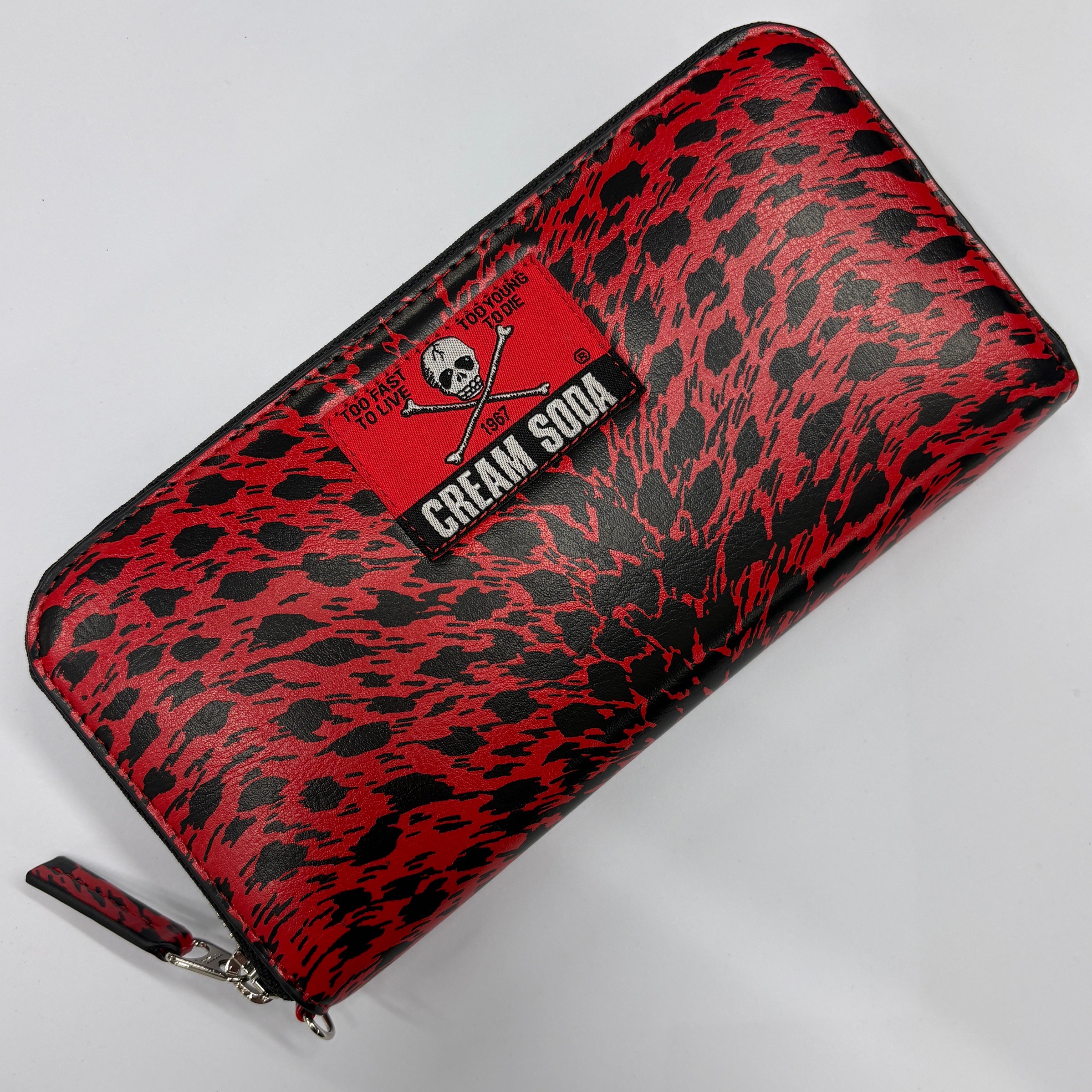 クリームソーダ ピンクドラゴン ラウンドファスナー ウォレット 長財布 クリームソーダ角ドクロ青ヒョウ柄ラウンドファスナーウォレット