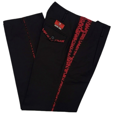 CS ヒョウ柄V切り替えしコットンパンツBK/RD