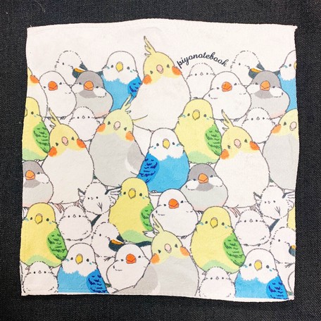 CM ハンドタオル シマエナガのインコと文鳥がいっぱい | こんぱまる