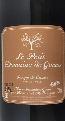 ル・プティ・ドメーヌ・ド・ジミオVdT Rouge de Causse 2024ルージュ・ド・コース（赤）
