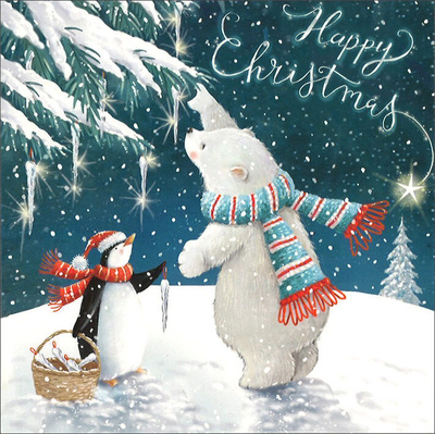 クリスマスグリーティングカード「ペンギンとシロクマ」／封筒付き（イギリス製）