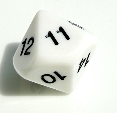 Koplow Opaque White & Black 20mm D10 Dice Numbered 10-19