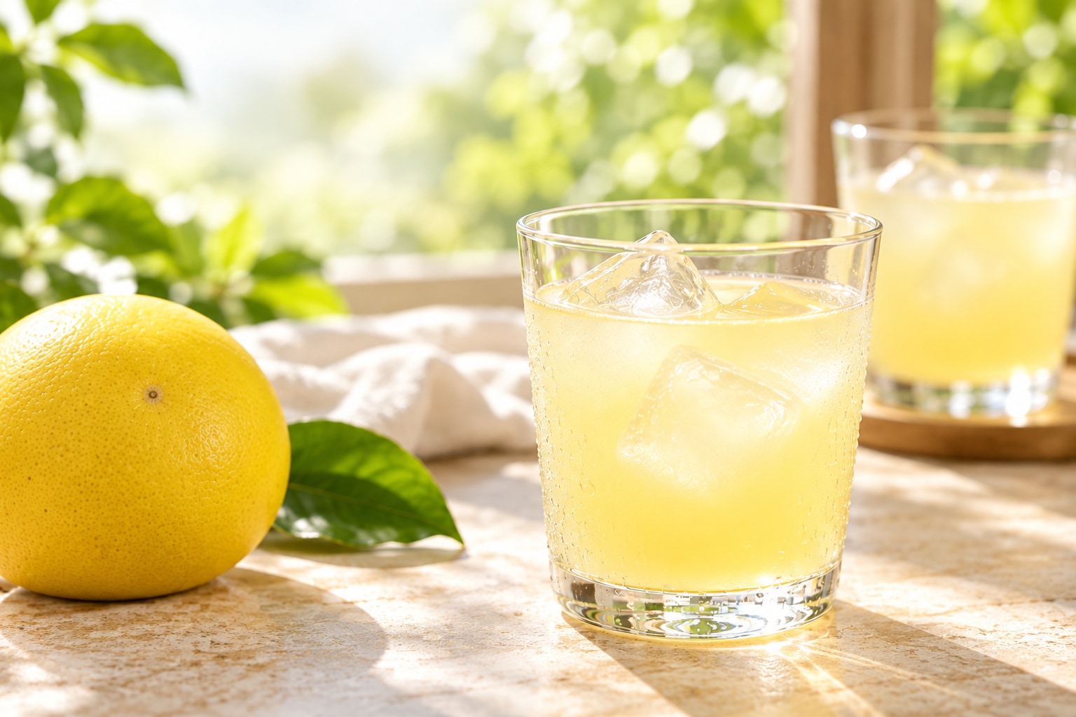 冷やした文旦ジュースをグラスで楽しむ飲用イメージ