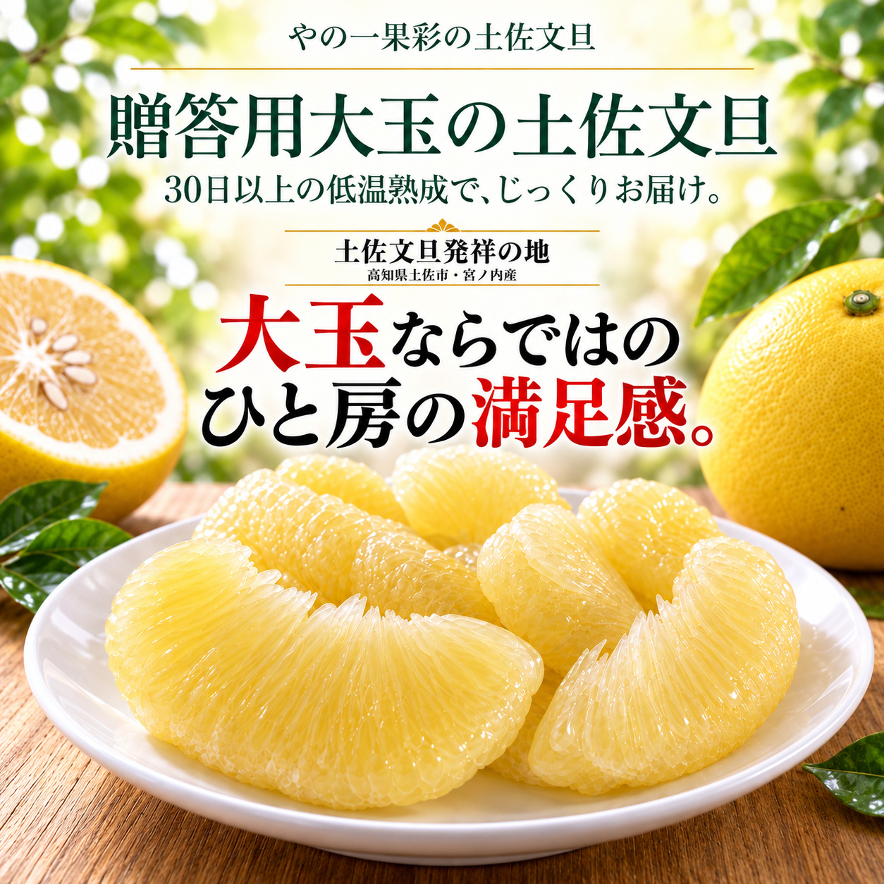 贈答用大玉の土佐文旦。大玉ならではの ひと房の満足感。