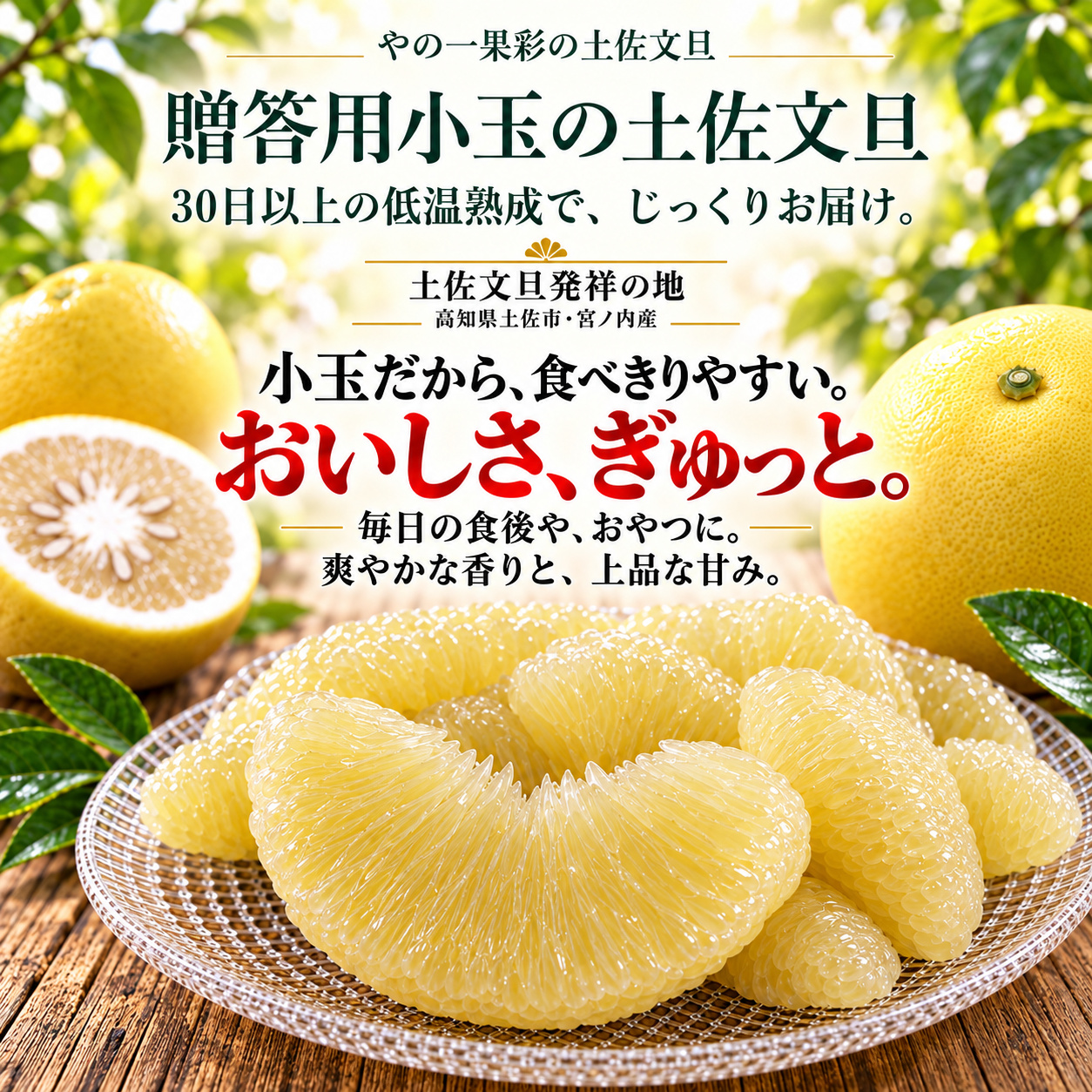 贈答用小玉の土佐文旦。小玉だから、食べきりやすい。おいしさ、ぎゅっと。