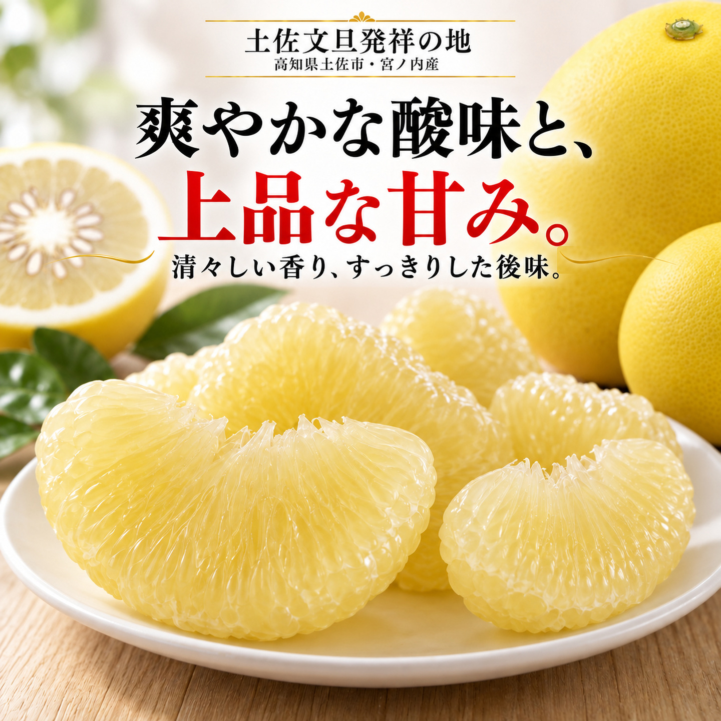 爽やかな酸味と上品な甘み。清々しい香り、すっきりした後味の土佐文旦