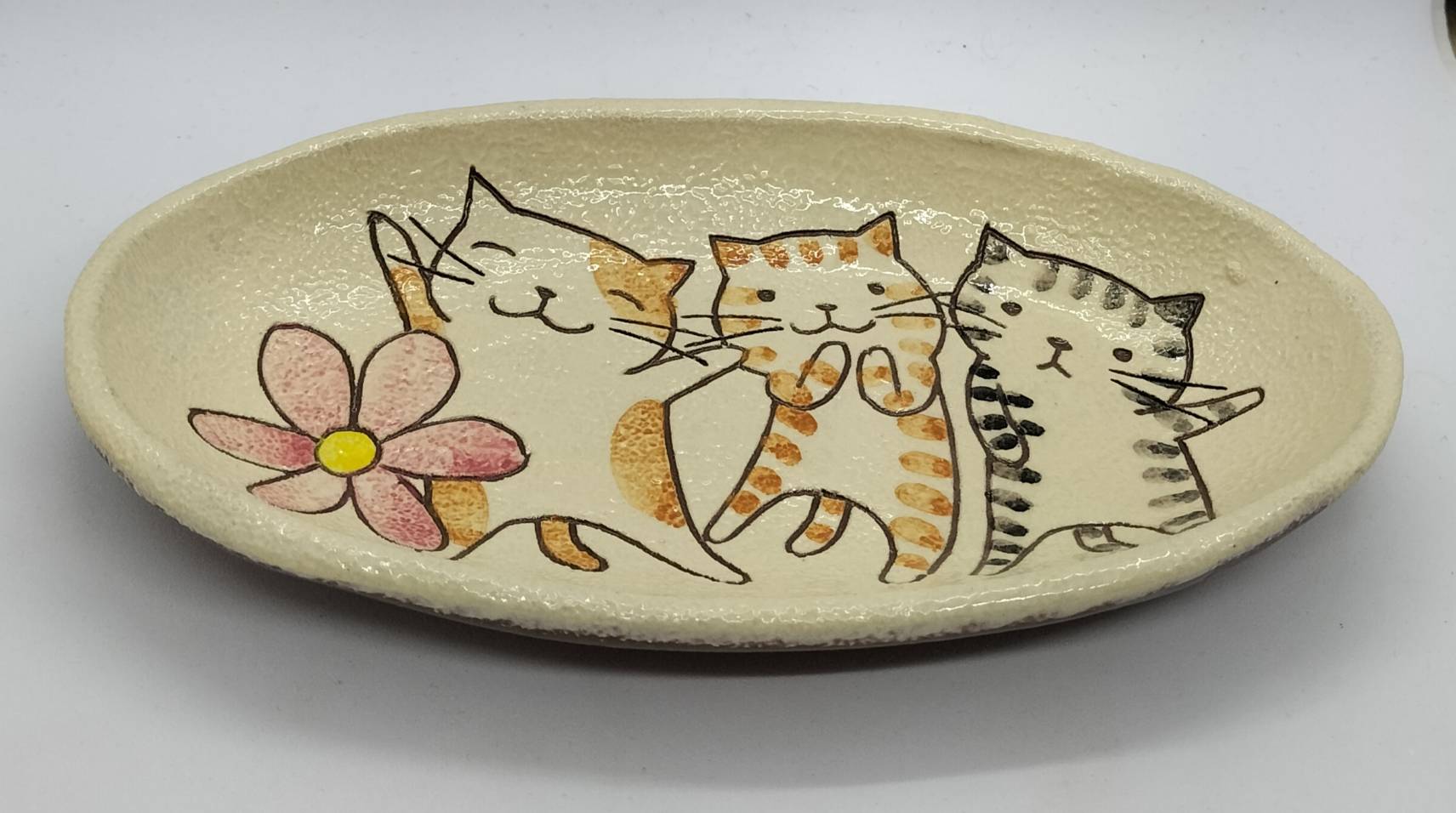 ねこ田商店 美野里焼 平瀬マリ子 オーバル皿 猫と花