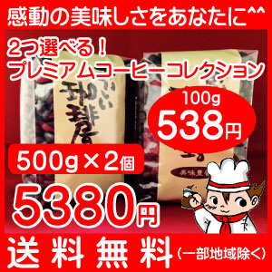2つ選べるプレミアムコーヒーコレクション  500g&times;2個セット  合計 1kg 【送料無料】