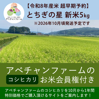 【令和8年産新米 超早期予約】とちぎの星5kg(送料無料) ※アベチャンファームのお米会員権付