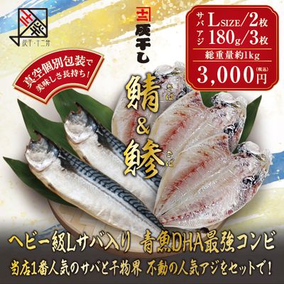 灰干しサバLサイズ2枚　灰干しアジ3枚　セット