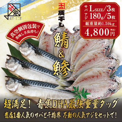 灰干しサバLサイズ3枚　灰干しアジ5枚　セット