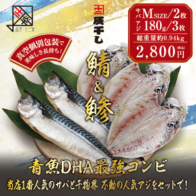 灰干しサバMサイズ2枚　灰干しアジ3枚　セット