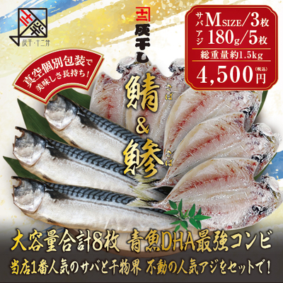 灰干しサバMサイズ3枚　灰干しアジ5枚　セット