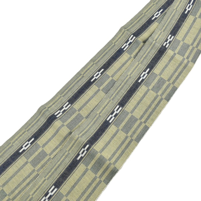 八重山ミンサー 半幅帯 緑 藍 草木染 ｜石垣市織物事業協同組合