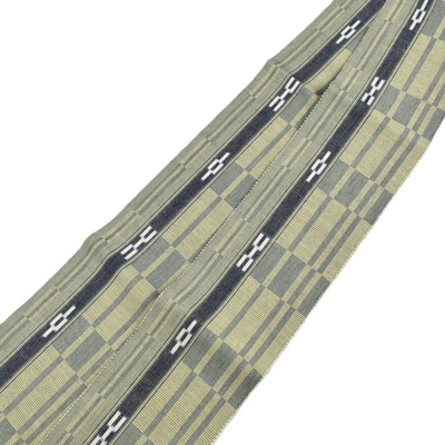 八重山ミンサー半幅帯 黄緑 格子｜やわらかな色合いのミンサー織 綿帯