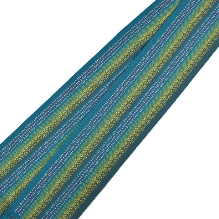 ☆レア☆ 青緑色と金色の波模様 半幅帯 半幅帯 青海カレン ネイビー × イエロー 半巾帯 細帯 リバーシブル
